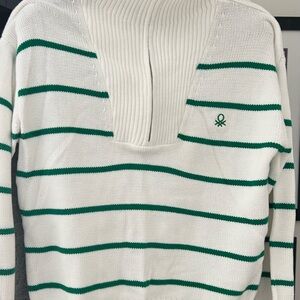 Benetton Mens 100% cotton United Colors Of Benetton Striped Sweater Green /White